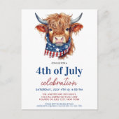 Niedlicher 4. Juli Red White Blue Patriotic Kuh Einladungspostkarte (Vorderseite)