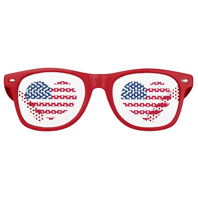 Niedlicher 4. Juli Red White Heart Patriotic Partybrille (Vorderseite)