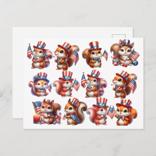 Niedlicher 4. Juli Wasserfarbenscheitel Postkarte (Vorne/Hinten)