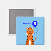 Niedlicher 5. Geburtstagstiger mit dem Namen blau Magnet (Vorderseite/Rückseite)
