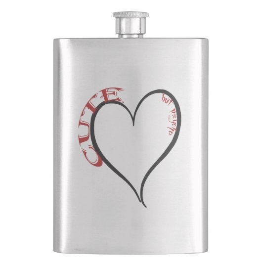 Niedlicher, aber Psycho Black Heart Red Schriftart Flachmann (Vorderseite)