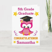 Niedlicher Abschluss der 5. Klasse Rosa Owl Glückw Karte (Vorderseite)