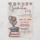 Niedlicher Abschluss Hut, Buch und Ballons Einladu Einladung (Vorderseite)