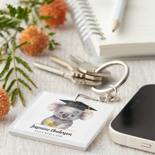 Niedlicher Abschluss Koala personalisiert Schlüsselanhänger (Vorderseite rechts)