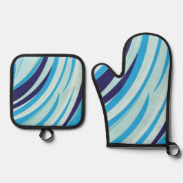 Niedlicher Abstrakter blauer Diagonalstreifen Ofenhandschuh & Topflappen-Set