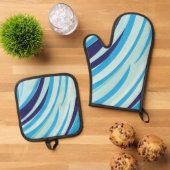 Niedlicher Abstrakter blauer Diagonalstreifen Ofenhandschuh & Topflappen-Set (Oben Unten)