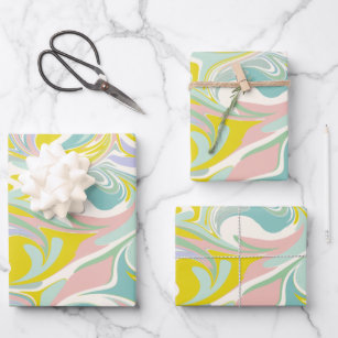 Niedlicher Abstrakter Marmor Swirl in Pastellfarbe Geschenkpapier Set