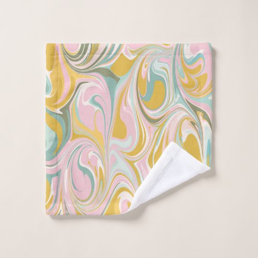 Niedlicher Abstrakter Marmorwirbel in erdfarbenem Badhandtuch Set (Waschlappen)