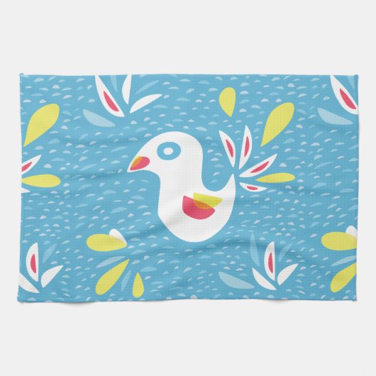 Niedlicher abstrakter Vogel im Frühling Geschirrtuch (Horizontal)