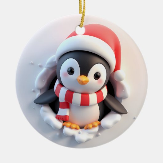 Niedlicher Adorable Holiday Pinguin Ausbrechen Keramik Ornament (Vorne)