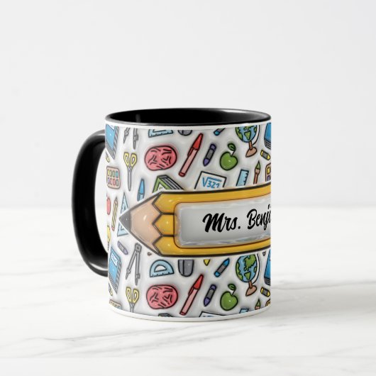 Niedlicher adorable Lehrer Name 3D aufgeblähtes Au Tasse (Vorderseite Links)