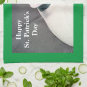 Niedlicher Adorable White Puppy Hund mit grünem Sc Geschirrtuch (Gefaltet)