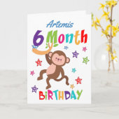 Niedlicher Affe 6 Monate Geburtstag Karte (Gelbe Blume)