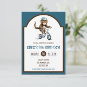 Niedlicher Affe auf einer Bicycle Birthday Party Einladung (Stehend Vorderseite)