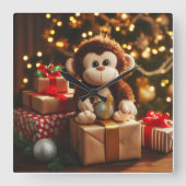 Niedlicher Affe auf Weihnachtsgeschenk Quadratische Wanduhr (Vorderseite)