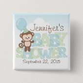 Niedlicher Affe; Blue & Green Baby Dusche Button (Vorderseite)