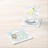 Niedlicher Affe; Blue & Green Baby Dusche Rechteckiger Pappuntersetzer (Vor Ort)