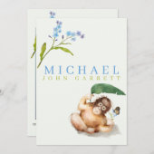 Niedlicher Affe Blütenpastelljunge Foto Geburt Ankündigung (Vorne/Hinten)