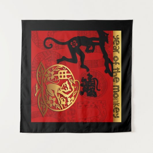 Niedlicher Affe Chinesisches Jahr Zodiac BirthdayT Wandteppich (Vorderseite (Horizontal))