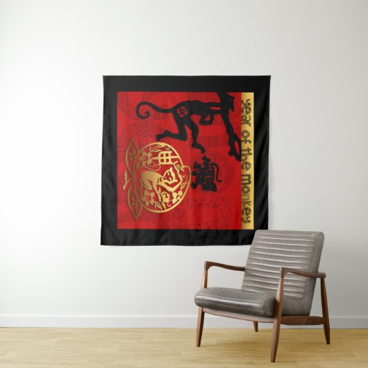 Niedlicher Affe Chinesisches Jahr Zodiac BirthdayT Wandteppich (Beispiel (Horizontal))