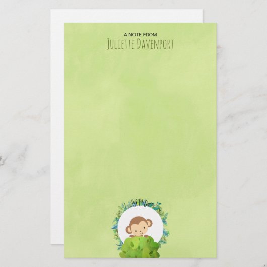 Niedlicher Affe, der aus Hinter Bush herausholt Briefpapier (Vorne/Hinten)