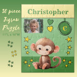 Niedlicher Affe Foto Name Grün Gelbe Kinder Puzzle<br><div class="desc">30 Stück Puzzle für Kinder. Mit einem niedlichen Affen,  mit Sternen und Lieben. Fügen Sie einen Namen,  ein Initial und ein Foto hinzu. Farbschema: Grün und Gelb Geschenkidee für Kinder.</div>