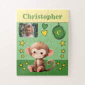 Niedlicher Affe Foto Name Grün Gelbe Kinder Puzzle (Vertikal)