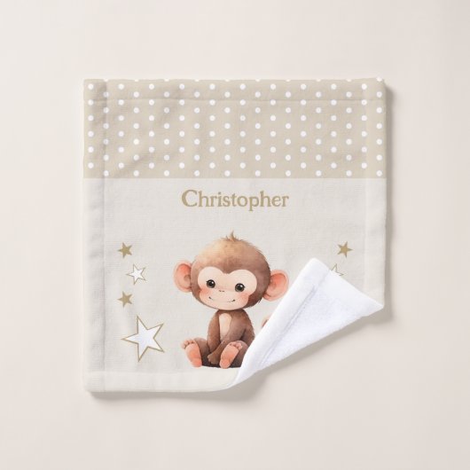 Niedlicher Affe geben Namen polka dots stars braun Waschlappen (Waschlappen)