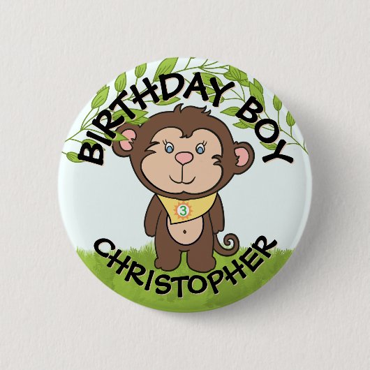 Niedlicher Affe Geburtstag Button (Vorderseite)