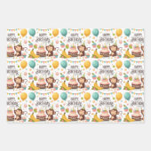 Niedlicher Affe Happy Birthday Party Cake Geschenkpapier Set (Vorderseite 3)