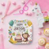 Niedlicher Affe Happy Birthday Party Cake Pappteller (Party)