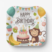 Niedlicher Affe Happy Birthday Party Cake Pappteller (Vorderseite)
