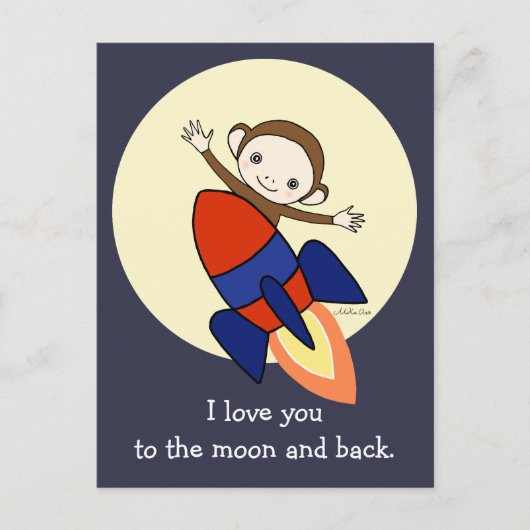 Niedlicher Affe I Liebe Postcard Monkey auf Rocket Postkarte (Vorderseite)