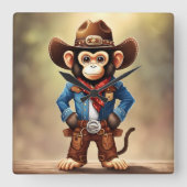 Niedlicher Affe in einem Cowboykostüm Quadratische Wanduhr (Vorderseite)
