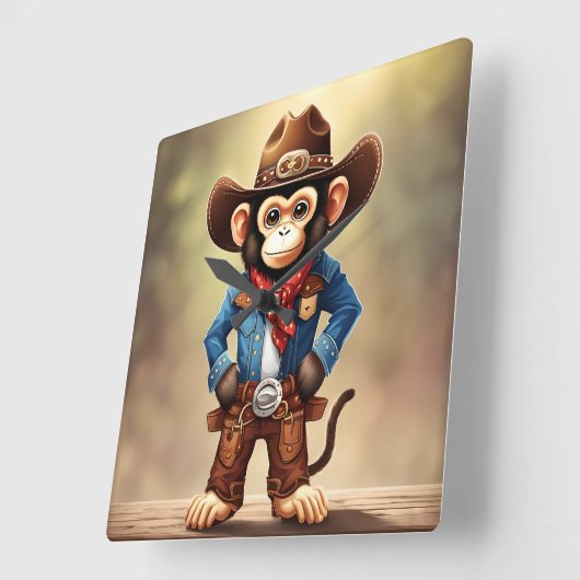 Niedlicher Affe in einem Cowboykostüm Quadratische Wanduhr (Winkel)