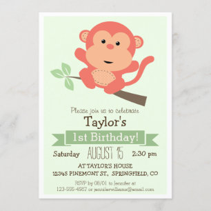 Niedlicher Affe, Jungle Animal Kid's Birthday Part Einladung
