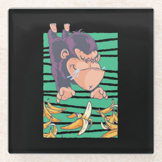 Niedlicher Affe mit Bananen Glasuntersetzer (Vorderseite)