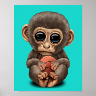 Niedlicher Affe mit Basketball Poster