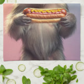 Niedlicher Affe mit Hotdog Geschirrtuch (Gefaltet)