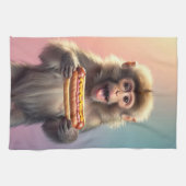 Niedlicher Affe mit Hotdog Geschirrtuch (Horizontal)