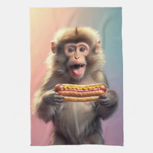 Niedlicher Affe mit Hotdog Geschirrtuch
