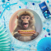 Niedlicher Affe mit Hotdog Pappteller (Party)