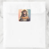Niedlicher Affe mit Hotdog Quadratischer Aufkleber (Tasche)