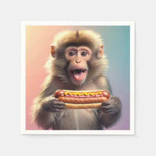 Niedlicher Affe mit Hotdog Serviette