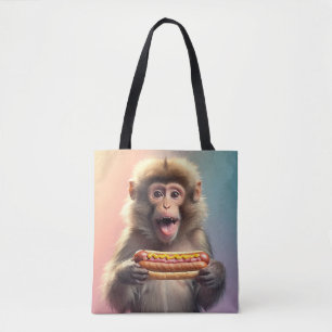 Niedlicher Affe mit Hotdog Tasche