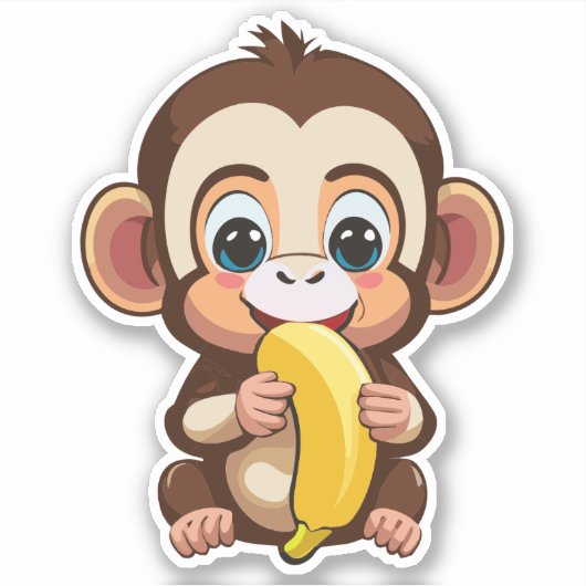 Niedlicher Affe mit seiner Lieblingsmahlbanane Aufkleber (Vorderseite)