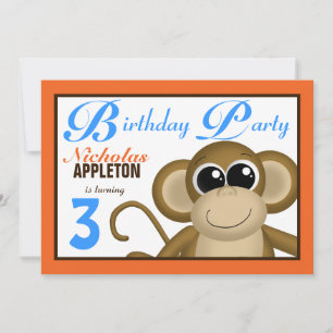 Niedlicher Affe Orange Blue Geburtstagsparty Einla Einladung
