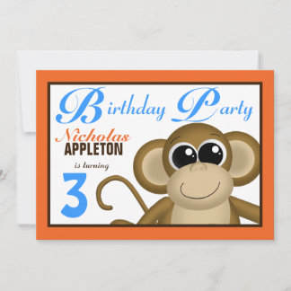 Niedlicher Affe Orange Blue Geburtstagsparty Einla Einladung
