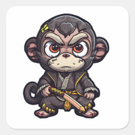 Niedlicher Affe Samurai Augenfang Adorable Monkey Quadratischer Aufkleber