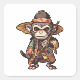 Niedlicher Affe Samurai Augenfang Adorable Monkey Quadratischer Aufkleber